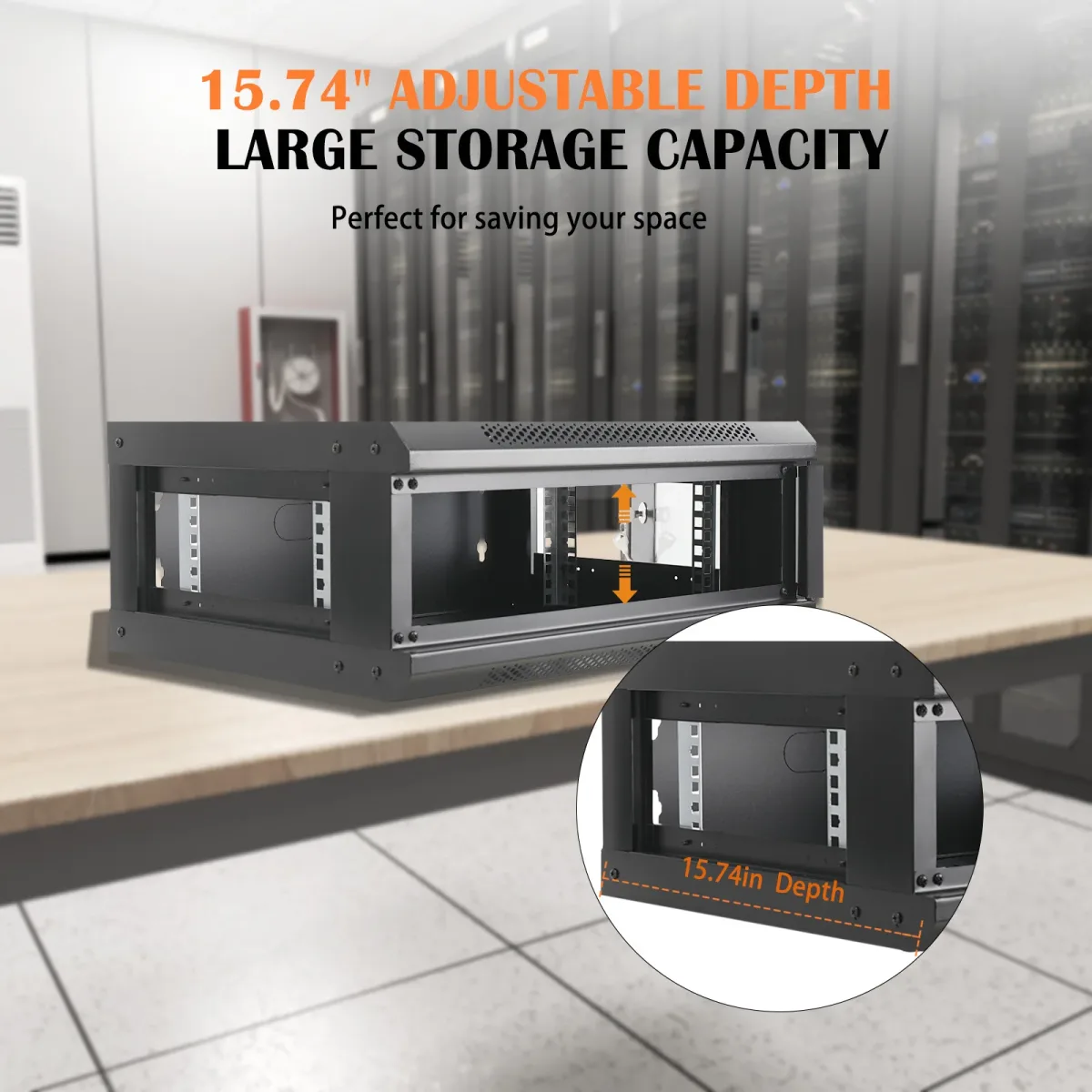 Armoire serveur murale 4U noire, porte en verre