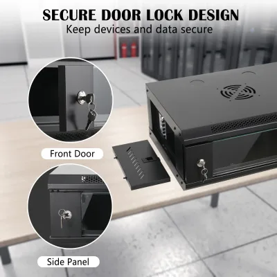 Armoire serveur murale 4U noire, porte en verre – image 3