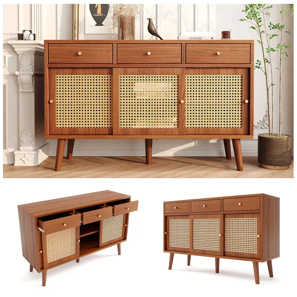 Buffet noyer à 3 tiroirs et 3 portes