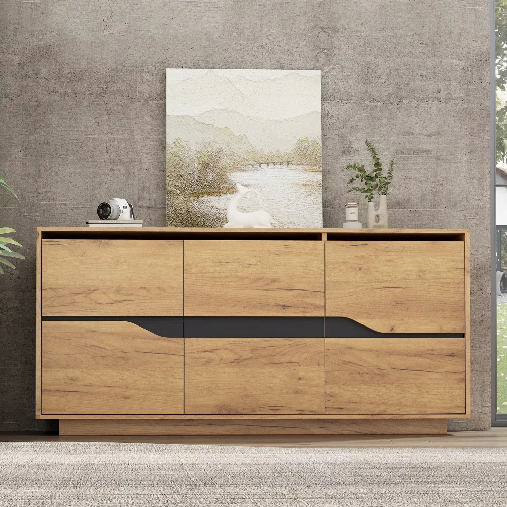 Commode de salon noire et bois, 3 portes