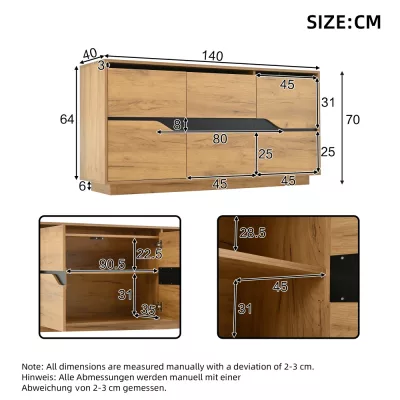 Commode de salon noire et bois, 3 portes – image 2