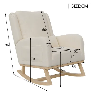 Fauteuil à bascule beige en lin et bois massif – image 2