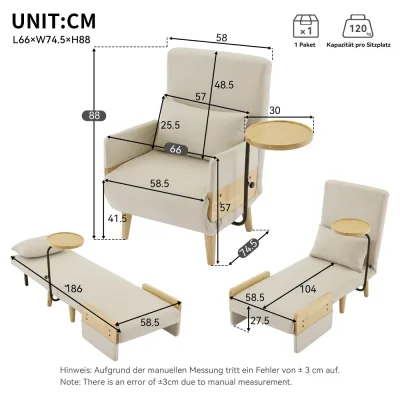 Fauteuil convertible en lin beige, 3 en 1 – image 2