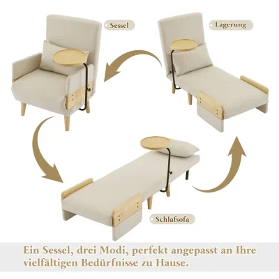 Fauteuil convertible en lin beige, 3 en 1 – image 3