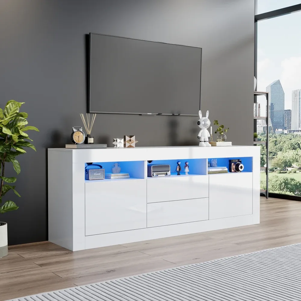 Meuble TV blanc brillant avec éclairage LED