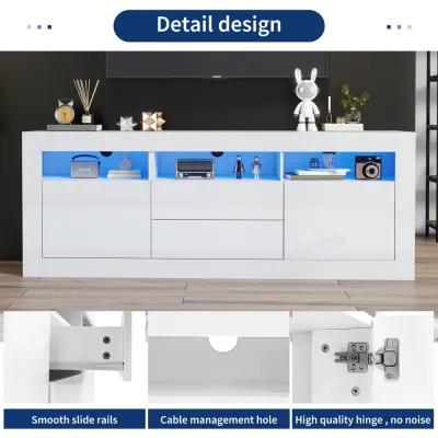 Meuble TV blanc brillant avec éclairage LED – image 2