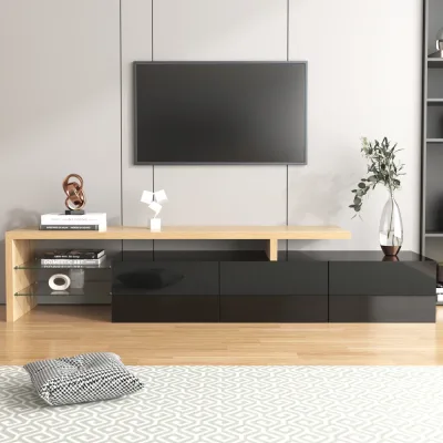 Meuble TV noir brillant et bois