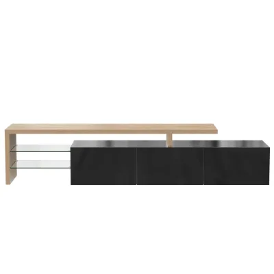 Meuble TV noir brillant et bois – image 2