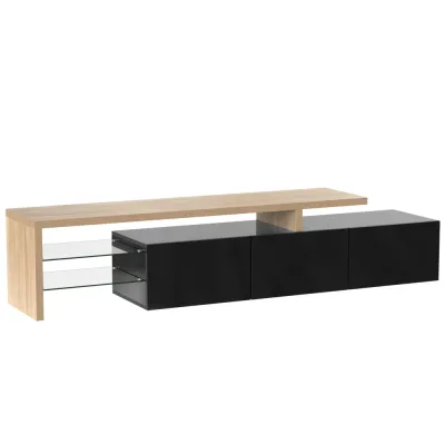 Meuble TV noir brillant et bois – image 3