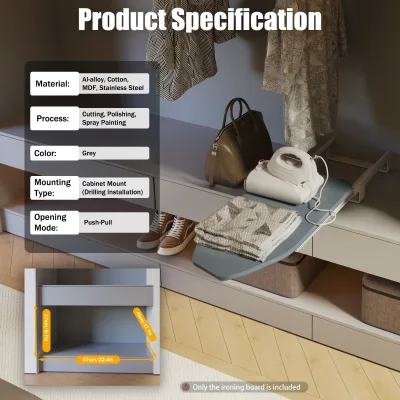 Planche à repasser pliable grise pour armoire – image 2