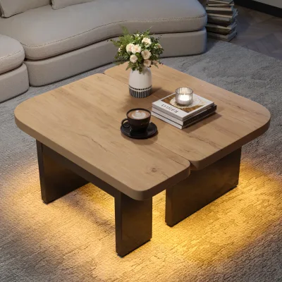 Table basse carrée LED, 2 tiroirs
