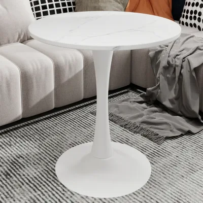 Table basse ronde blanche effet marbre