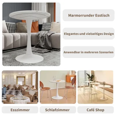Table basse ronde blanche effet marbre – image 3